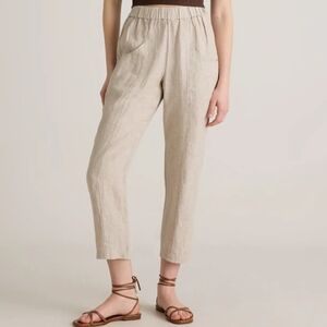 Quince 100% European Linen Tapered Ankle Pants Pull-On Lagenlook Boho in Flax M